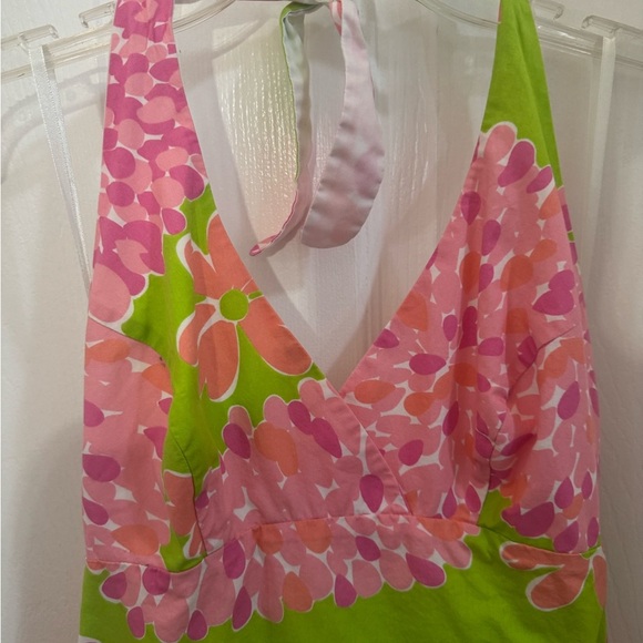 Vintage Lilly Pulitzer Green and Pink Floral Mini Dress Tropical Summer - Picture 3 of 7